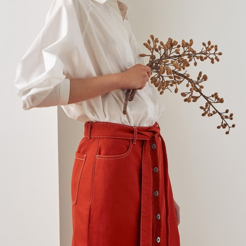 NWT, Red Brick Skirt Size L, Kowtow brand, $125